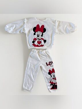 Disney Junior Minnie Mouse 2 Piece Jogger Set Girls Size 4T Cream
